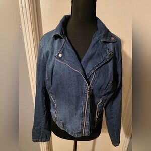 New Look Blue Denim 100% Cotton Moto Style Jacket Size L